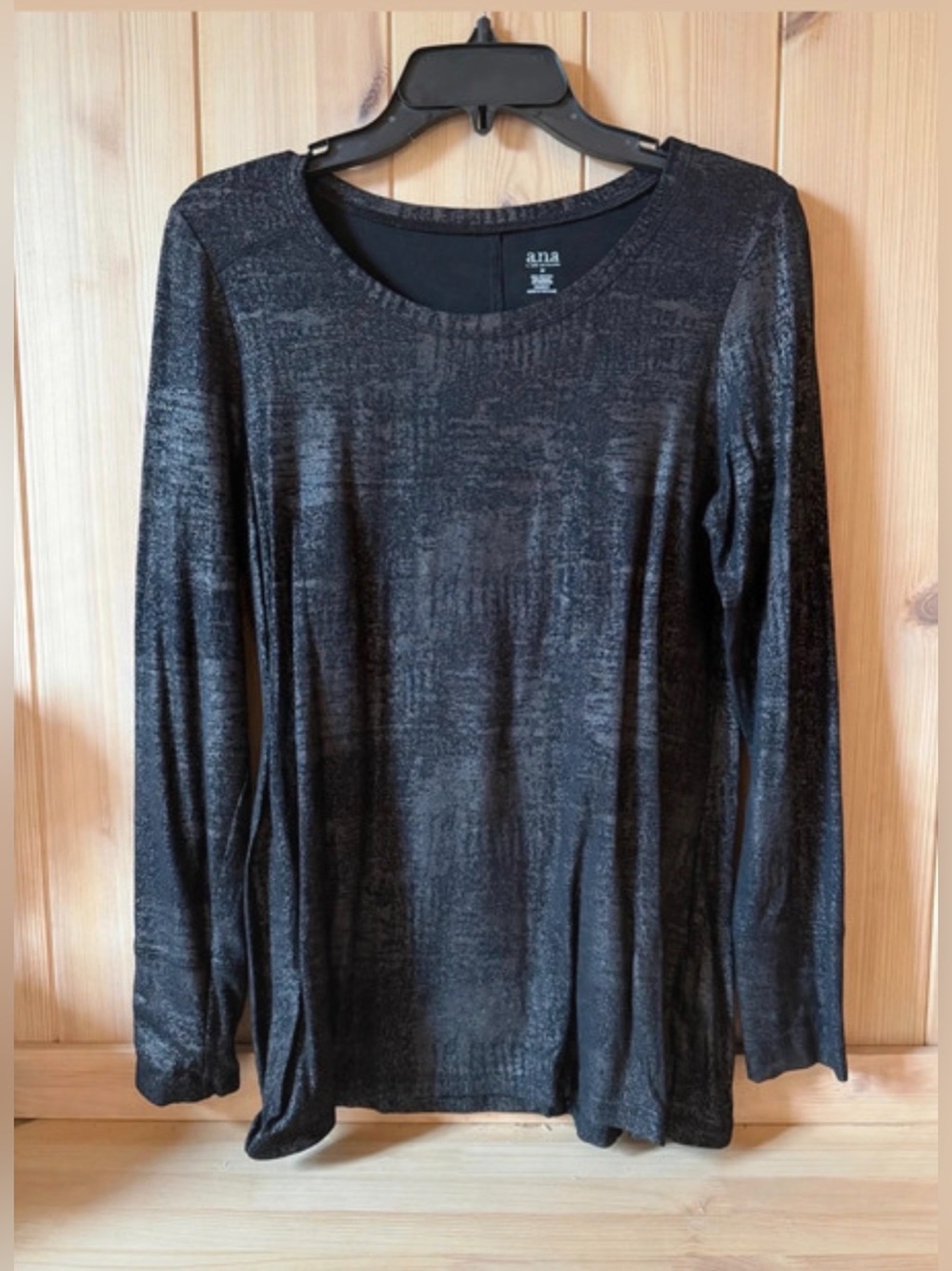 a.n.a Long Sleeve Black Velvet-Texture Women's Sweater
